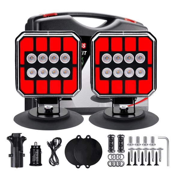 Dual-Switch Automotive Tail Light Kit Hazard Warning Lights Emergency Safety LED Lights Magnetic Mounting with Safety Lanyard Multi-Functional Tail Light Suitable for Trucks, Buses, and Tractors