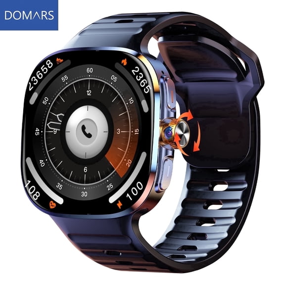Domars 2.4" Amoled Smart Watch with Bezelless Display, Rotatable Camera, Android Ios Support, Gps, 1100mAh Ultra-Long Battery, IP67 Waterproof