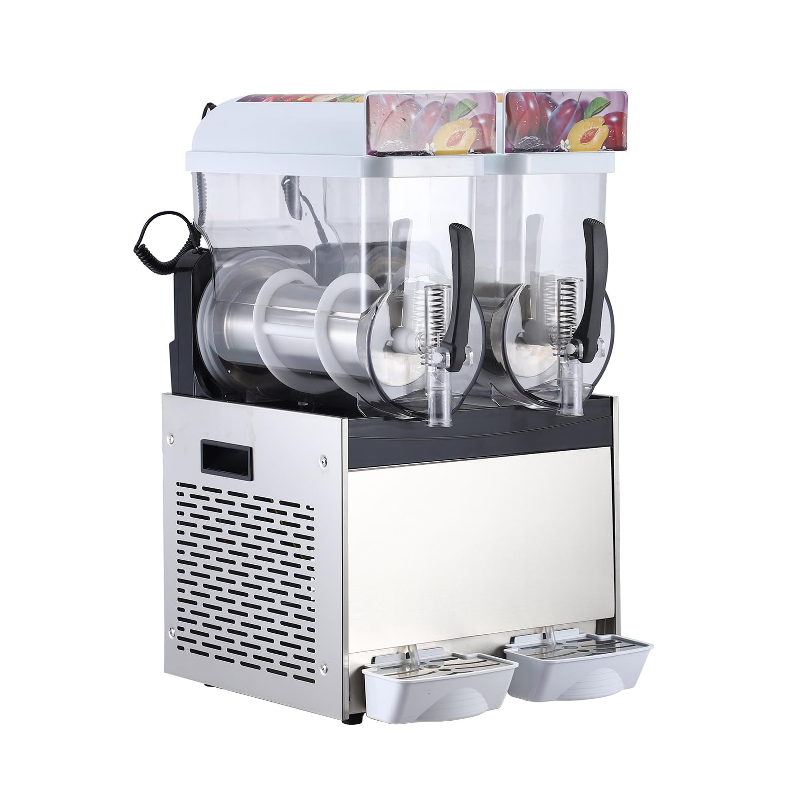 Dual-Tank Commercial Slushie Machine – 15L x 2 Frozen Drink & Margarita Maker – Stainless Steel, Self-Cleaning, 700W, White – Power: 700W 15L*2, White