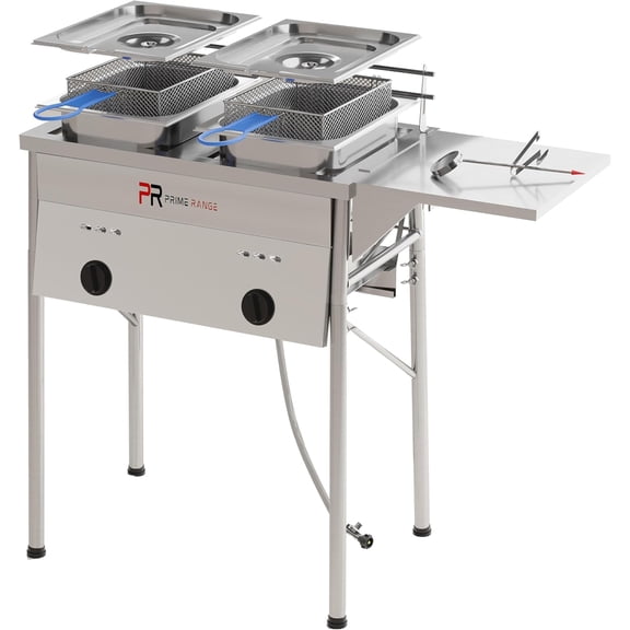Dual-Tank Propane Deep Fryer Outdoor Stainless Steel Fryer with High-Output Burners, Large Oil Capacity & Precision Temperature Control Perfect for Backyard BBQ, Camping & Food Trucks
