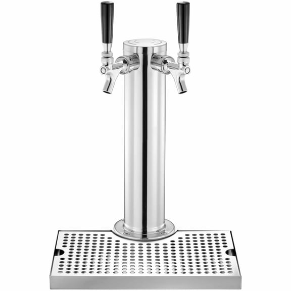 Dual Tap Kegerator Tower Kit, Stainless Steel Beer Tower - D System Couplers, CGA320 Regulator, Drip Tray - Homebrew Dispenser for Party & Bar