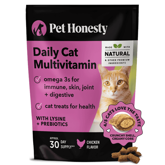 Pet Honesty Multivitamin Overall Wellbeing Omega-3 Supplement Chewables for Cat, Chicken Flavor, 3.7 oz Pouch
