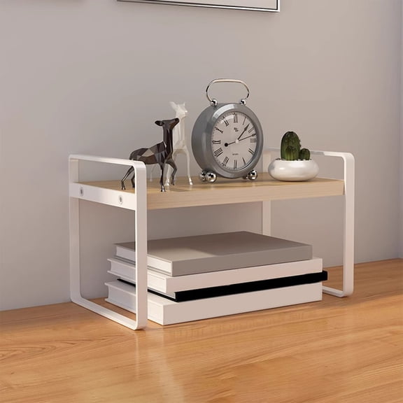 Dual Tier Desktop Shelf, Document Storage Stand, Layered Sundry Organizer, Minimalist Stable Display Rack for Desk Table Bedroom Office Indoor Daily Use