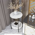 thumbnail image 1 of 2-Tier White Marble Side End Table Sofa Coffee Tea Table Bedside Nightstand with Black Metal Frame, 1 of 11