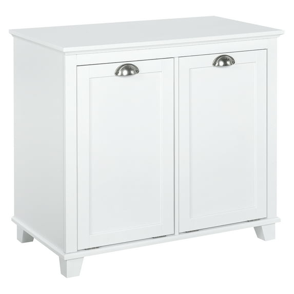 Laundry Sorter Bathroom Cabinet - White Tilt-Out Hamper with Storage - 30”W x 27.5”H - Modern Floor Cabinet for Laundry Room, Bedroom, or Bathroom