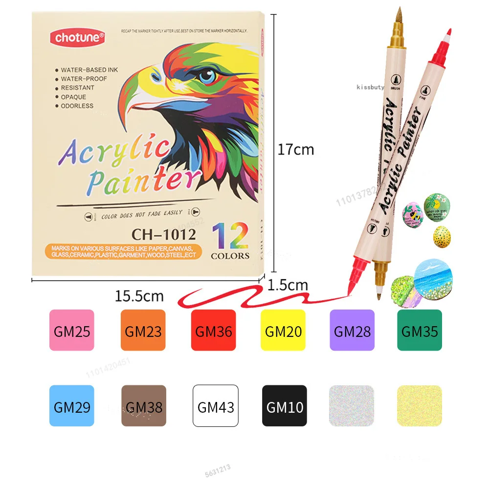 Dual Tip Acrylic Paint Markers Pens Brush Dual Tip,Acrylic Paint Pen Brush Tip and Fine Tip,Art Markers Supplies for Rock