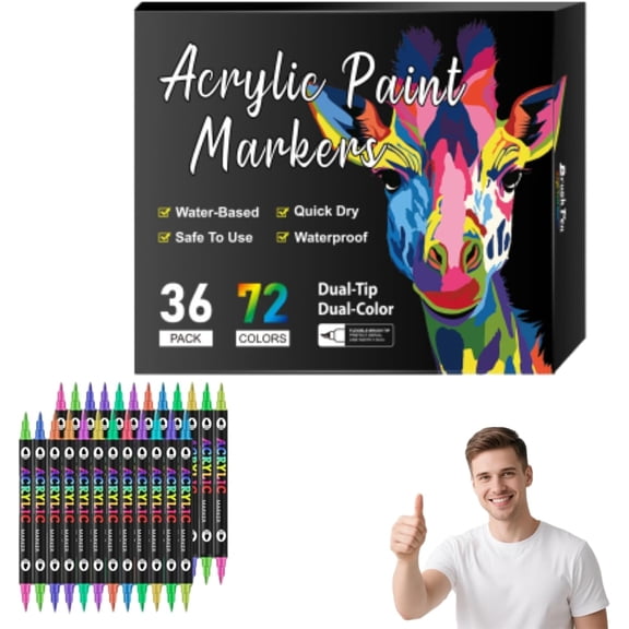 Dual Tip Acrylic Paint Pen Marker - 24/48/72/120colors, Double-Tipped Double-Color Marker, Double-Headed Two-Color Acrylic Marker Pen, For Rocks, Eggs, Wood, Rock, Canvas, Plastic, Glass (24 Colors)