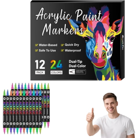 Dual Tip Acrylic Paint Pen Marker - 24/48/72/120colors, Double-Tipped Double-Color Marker, Double-Headed Two-Color Acrylic Marker Pen, For Rocks, Eggs, Wood, Rock, Canvas, Plastic, Glass (24 Colors)