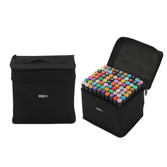 Dual Tip Markers - 80 Colors Refillable Art Markers for Anime, Sketching & Coloring - Includes Case & Base, Ideal for Artists, Students & Hobbyists