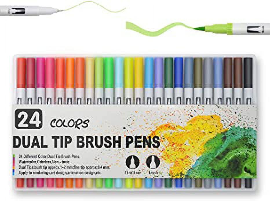 Dual Tip Art Marker Pens Fine Point Bullet Journal Pens & Colored Brush  Markers for Kid Adult Coloring Books Drawing Planner Calendar Art Projects  (24