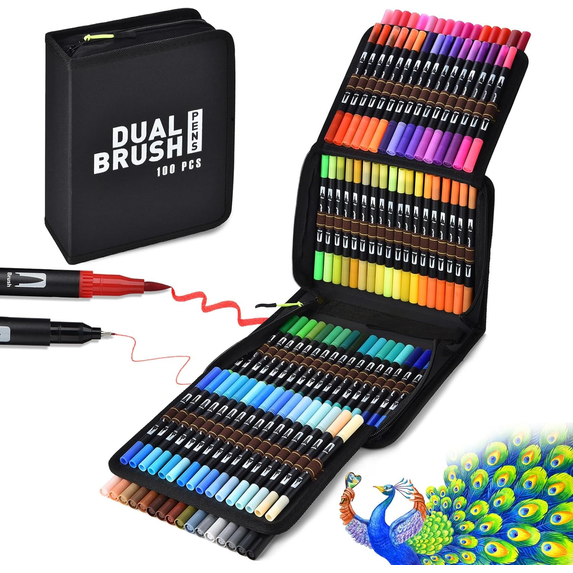 Dual Tip Brush Pens Art Markers, ASOVNXF 100 Colors Coloring Markers Pens Set with Fine and Brush Tip for Adult Artist Calligraphy Hand Lettering Journal Doodling Writing