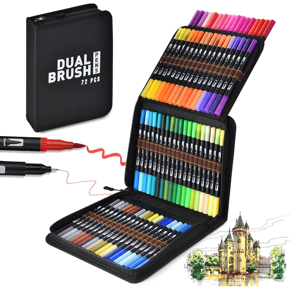 ASOVNXF 72 Colors Dual Tip Brush Pens Art Markers Set for Adult Coloring Calligraphy