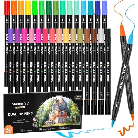 Dual Tip Brush Pens Art Markers, Shuttle Art 30 Colors Dual Tip Calligraphy Pens Fine and Brush Dual Tip Markers Set Perfect for Adult Artist Calligraphy Hand Lettering Journal Doodling Writing price history and forecast - Shuttle Art BP30
