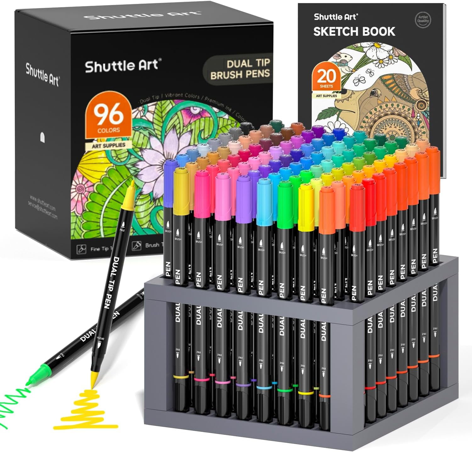 Shuttle Art Dual Tip Brush Pen Set with 96 Vibrant Colors, Pen
