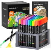 Dual Tip Brush Pens Art Markers, Shuttle Art 96 Colors Fine and Brush Dual Tip Markers Set with Pen Holder and 1 Coloring Book for Adult Artist Coloring