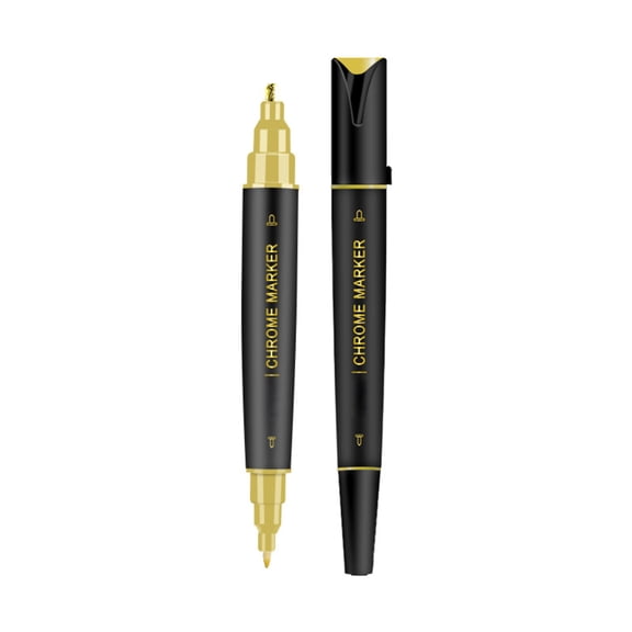 Dual Tip Chrome Marker, Metallic Permanent Paint Pen for Rock, Glass, Metal, Plastic, Wood, Mirror High Gloss, Waterproof for Indoor & Outdoor Art, Craft, DIY Projects,Gold