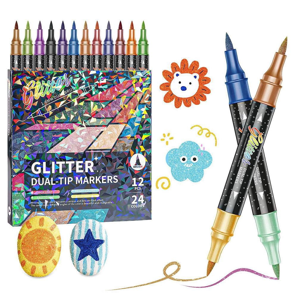 Dual-Tip Glitter Gel Pens, 2 Colors Per Pen with Shimmering Ink, for Journaling, Card Making, and Art Projects