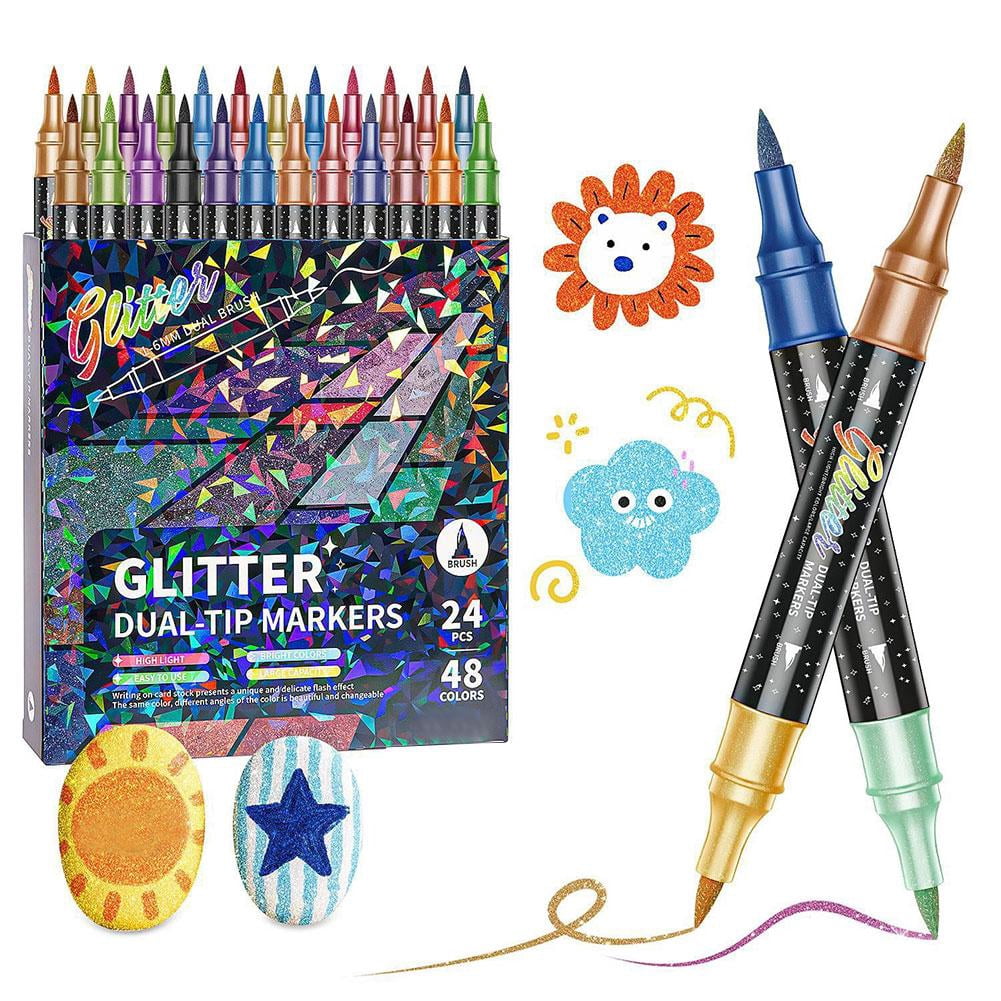 Dual-Tip Glitter Gel Pens, 2 Colors Per Pen with Shimmering Ink, for Journaling, Card Making, and Art Projects