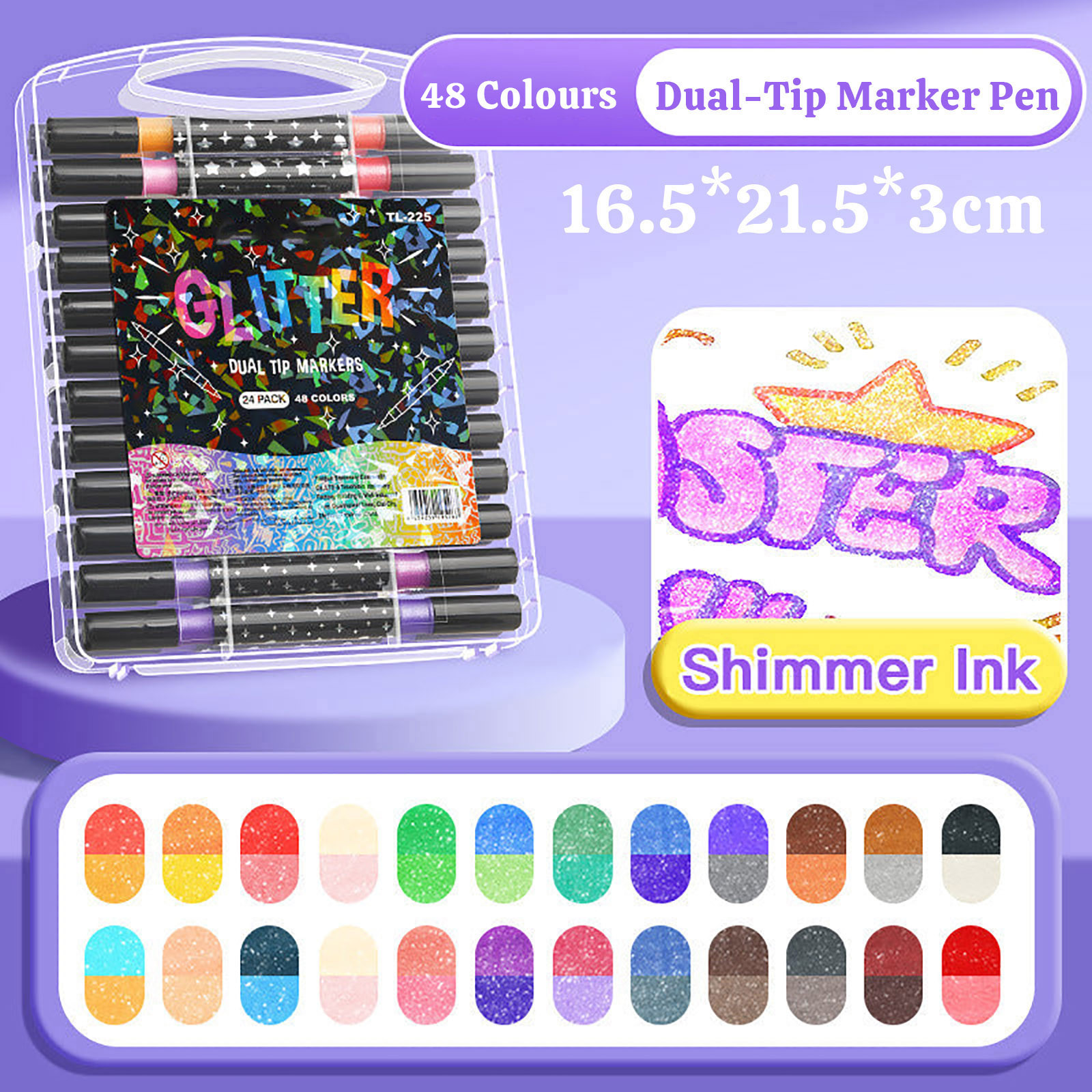 Dual Tip Glitter Marker Pen,Colorful Double-Sided Glitter Marker Pen with Fine Bullethead Point,Art Fluorescent Watercolor Pen Set,Suitable for Doodle,Painting and Writting