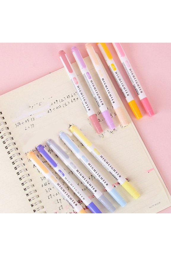 Dual-Tip Highlighter Marker Set - Broad and Fine Points with Quick-Dry Ink - 8 Colors