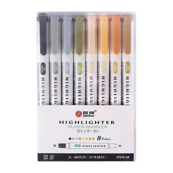 Dual Tip Highlighters,8 Colors Pastel Highlighter Markers, Water Resistant No Bleed Highlighters, Chisel and Fine Tip Highlighter Set for Journaling, Note Taking, Planner, Coloring, Art Drawing