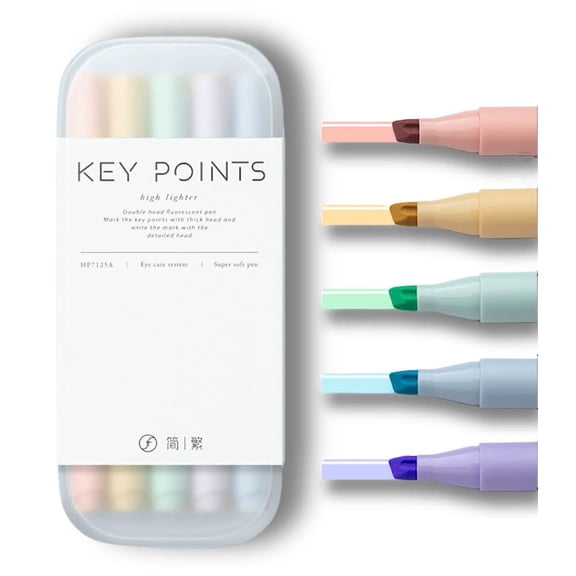 Dual-Tip Highlighters, Free Pencil Case, Chisel Tip & Fineliner Tip, No Bleed Up, Pestal Quick-Drying Highlighter (Pastel1)