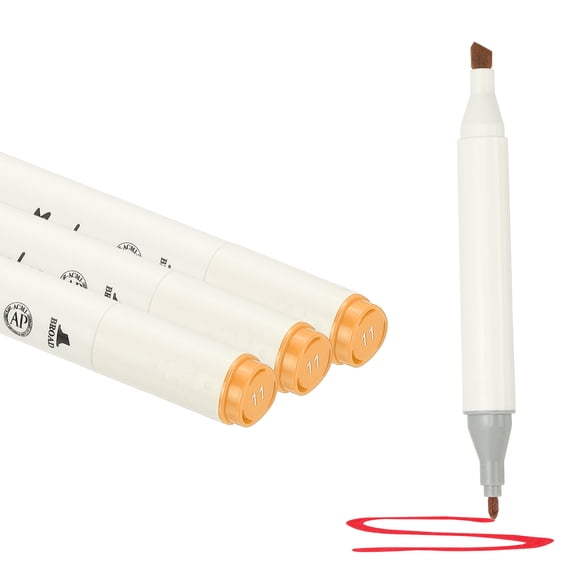 Dual Tip Markers, 3 Pcs Dual Tip Alcohol Markers Set White Barrel with Brush Tip and Fine Tip for Illustration Artist Adult Coloring Drawing Permanent Sketching, Orange