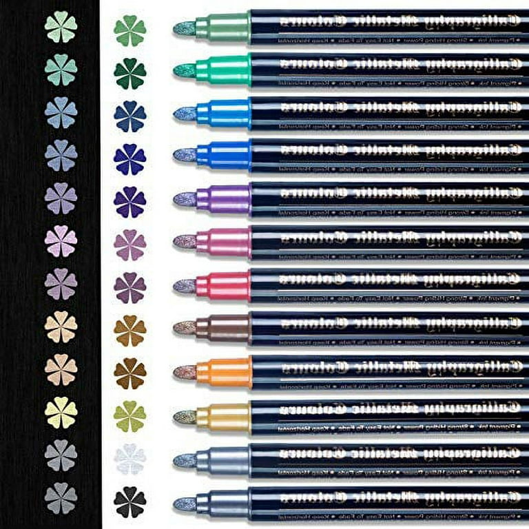 12/24 Colors Metallic Paint Markers Pens Round/Chisel Dual Tip