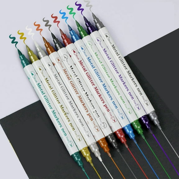 Dual Tip Metallic Markers Pens Livrdious Brush Tip and Fine Point Markers, Metallic Ink Art Pens for Black Paper, Journaling, Card Making, Crafts, Rock Painting, Easter Halloween DIY, 10 Colors
