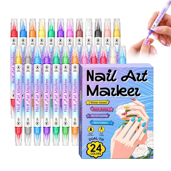 Dual Tip Nail Art Pens – Fine Liner & Brush Markers for DIY Nails