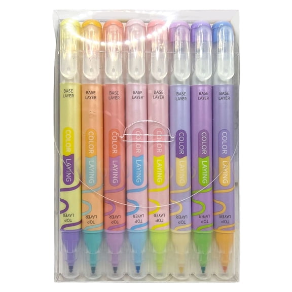 Dual Tip Pastel Highlighter Pens, 8 Pack Assorted Colors Fine Tip No Bleed Markers, Cute Highlighters for Journaling, Note Taking, Bible Highlighting, Office Supplies