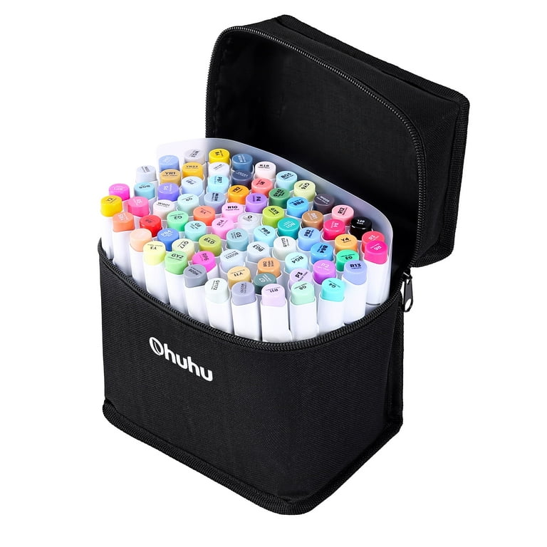 52 Colors Alcohol Brush Tip Chisel Sketch Art Marker Pen Dual Tip+Carrying  Bag