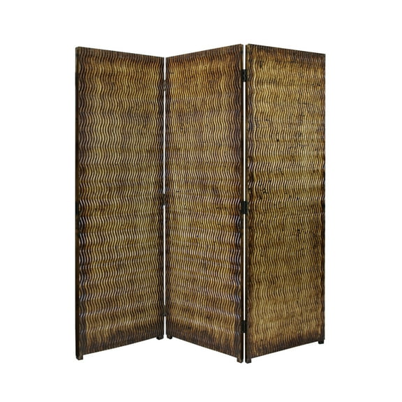 Modern 3 Panel Albata Screen Room Divider With Brown & Gold Metallic Finish