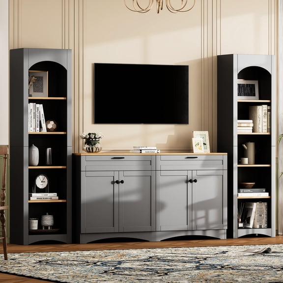 Dual-Tone Appearance - Entertainment Center with Storage - Living Room Decor - Durable Surface for Long Use