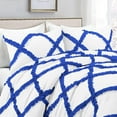 thumbnail image 1 of Dual Tone Diamond Ruffle Duvet Cover 5 Piece Set with Zipper, 400 Thread Count & 100% Egyptian Cotton and Quilts Protector with Pillowcases - White & Royal Blue Solid, Oversized Size., 1 of 5