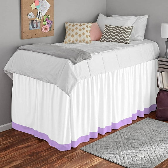 Dual Tone Dorm Bed Skirt, Ruffled Dual Tone Dorm Size Bed Skirt - 100% Microfiber Fabric, Dual Tone Dorm Bed Skirt Twin XL Size College Dual Tone Dorm Bed Skirt 40" Drop - Lavender and White Solid.