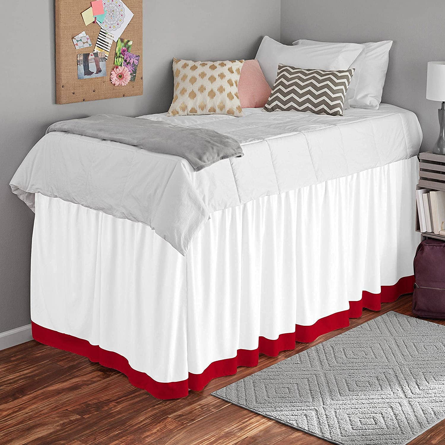 Dual Tone Dorm Bed Skirt, Ruffled Dual Tone Dorm Size Bed Skirt - 100% Microfiber Fabric, Dual Tone Dorm Bed Skirt Twin XL Size College Dual Tone Dorm Bed Skirt 38" Drop - Burgundy and White Solid.