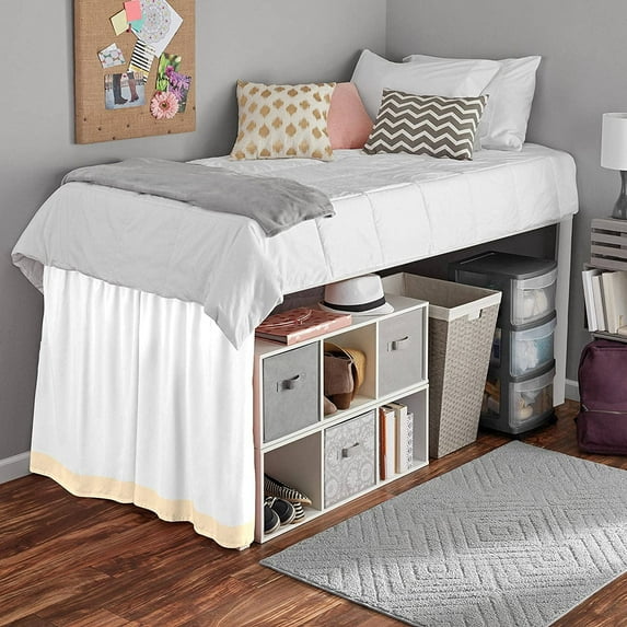 Dual Tone Dorm Bed Skirt, Ruffled Dual Tone Dorm Size Bed Skirt - 100% Microfiber Fabric, Dual Tone Dorm Bed Skirt Twin XL Size College Dual Tone Dorm Bed Skirt 30" Drop - Ivory and White Solid.