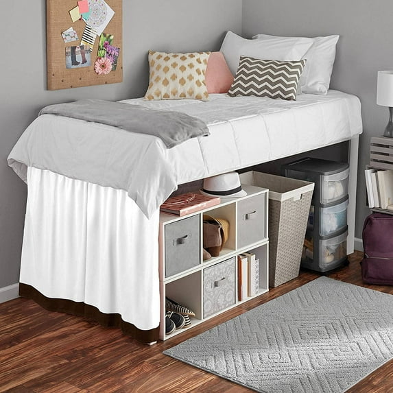 Dual Tone Dorm Bed Skirt, Ruffled Dual Tone Dorm Size Bed Skirt - 100% Microfiber Fabric, Dual Tone Dorm Bed Skirt Twin XL Size College Dual Tone Dorm Bed Skirt 30" Drop - Taupe and White Solid.