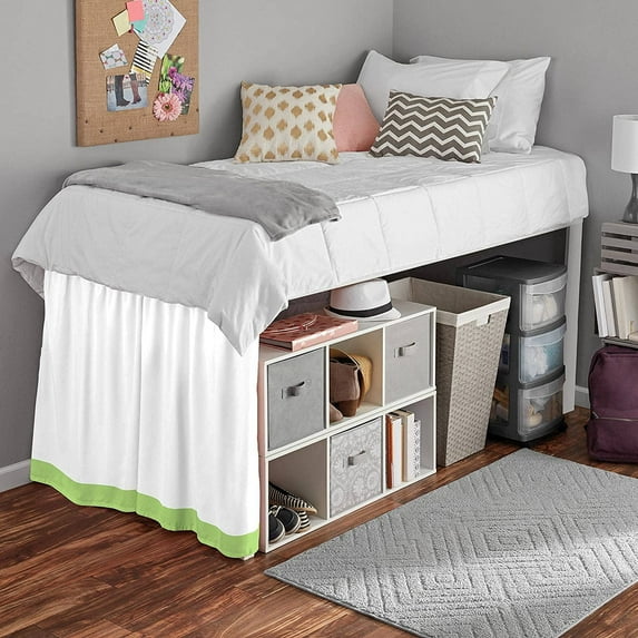 Dual Tone Dorm Bed Skirt, Ruffled Dual Tone Dorm Size Bed Skirt - 100% Microfiber Fabric, Dual Tone Dorm Bed Skirt Twin XL Size College Dual Tone Dorm Bed Skirt 36" Drop - Sage and White Solid.