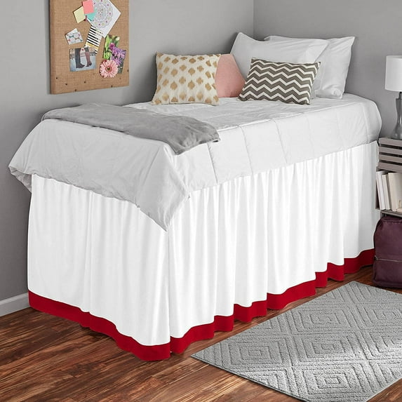 Dual Tone Dorm Bed Skirt, Ruffled Dual Tone Dorm Size Bed Skirt - 100% Microfiber Fabric, Dual Tone Dorm Bed Skirt Twin XL Size College Dual Tone Dorm Bed Skirt 42" Drop - Burgundy and White Solid.