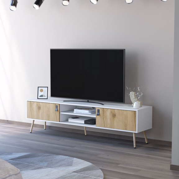 Dual-Tone Manufactured Wood Finish | Fits 60 - 69 Inch TVs with Cable Management | Adds Chic Look to Room