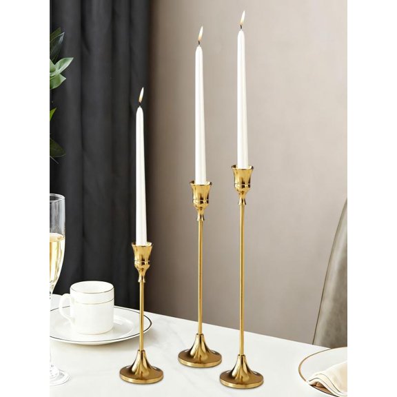 Dual-Tone Metal Candlestick Set, Modern Home Decor for Table Centerpiece and Christmas Holiday Decoration Candle Holders