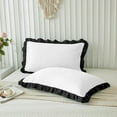 thumbnail image 1 of Grace Linen Dual Tone Ruffle Pillow Shams Queen Size Set of 2, 20X30 -Smooth Soft & Breathable - Decorative Pillowcases 20X30 - (White-Black), 1 of 7