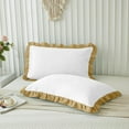 thumbnail image 1 of Grace Linen Dual Tone Ruffle Pillow Shams Standard King Size Set of 2, 20X36 -Smooth Soft & Breathable - Decorative Pillowcases 20X36 - (White-Taupe), 1 of 7