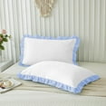 thumbnail image 1 of Grace Linen Dual Tone Ruffle Pillow Shams Standard Size Set of 2, 20X26 -Smooth Soft & Breathable - Decorative Pillowcases 20X26 - (White-Sky Blue), 1 of 7