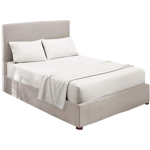 Dual Tone Sheet Set 4 Piece - 400 Thread Count - 12" Deep Pocket - 100% Egyptian Cotton - Cool and Breathable - Dual Color Sheet Set - White Solid, Olympic Queen Size.