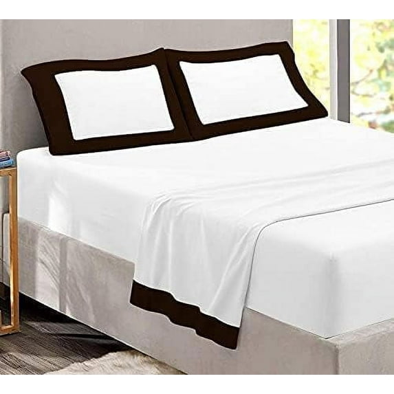 Dual Tone Sheet Set 4 Piece - 400 Thread Count - 22" Deep Pocket - 100% Egyptian Cotton - Cool and Breathable - Dual Color Sheet Set - Chocolate & White Solid, King Size.
