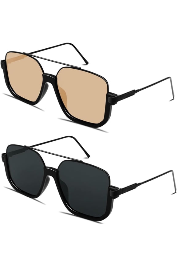Dual-Tone Square Aviator Sunglasses, Black Frame, UV400 Protection