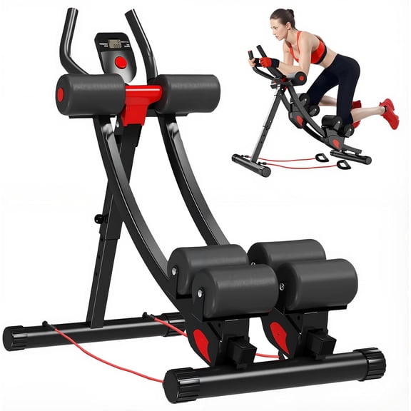 Dual Track Fitness Ab Machine Ab Cruncher, Adjustable Height Waist Trainer, Foldable Home Gym Equipment with 4 Adjustable Resistance Levels and Resistance Bands